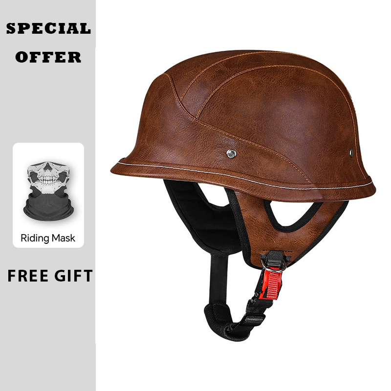 Vintage Open Face Retro Helmet - Leather Half Helmet Vintage Open Face
