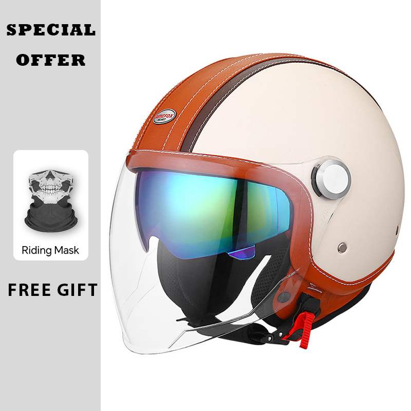 Vintage White Brown Leather Op - đánh giá và giá Vintage Open Face Retro Helmet