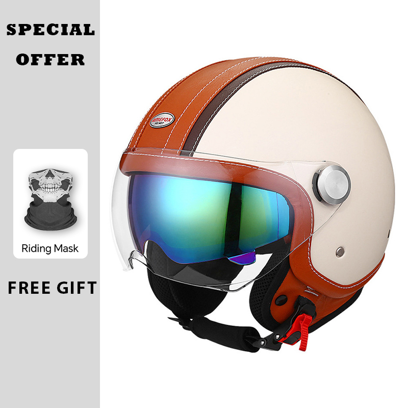 Vintage White Brown Leather Op - đánh giá và giá Vintage Open Face Retro Helmet